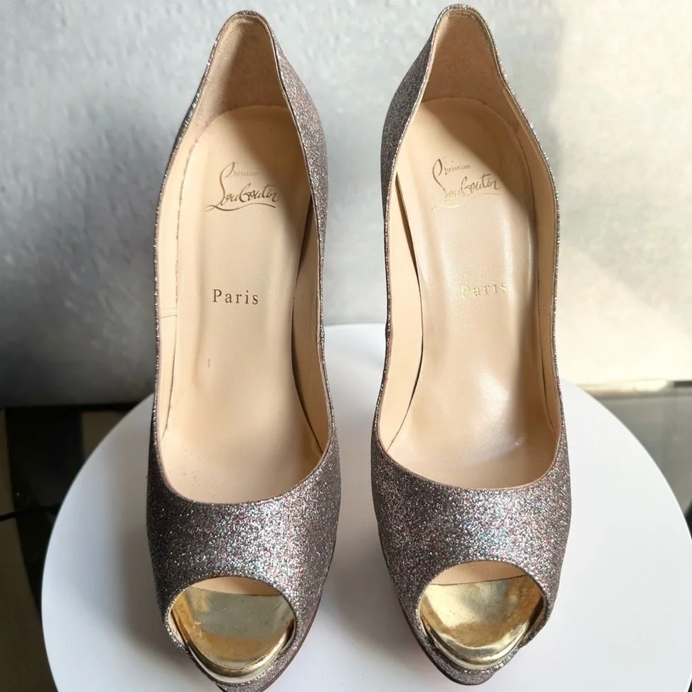 🌺 CHRISTIAN LOUBOUTIN🌺 Lady Peep 150 Glitter Pumps Size: 40 - Picture 7 of 15